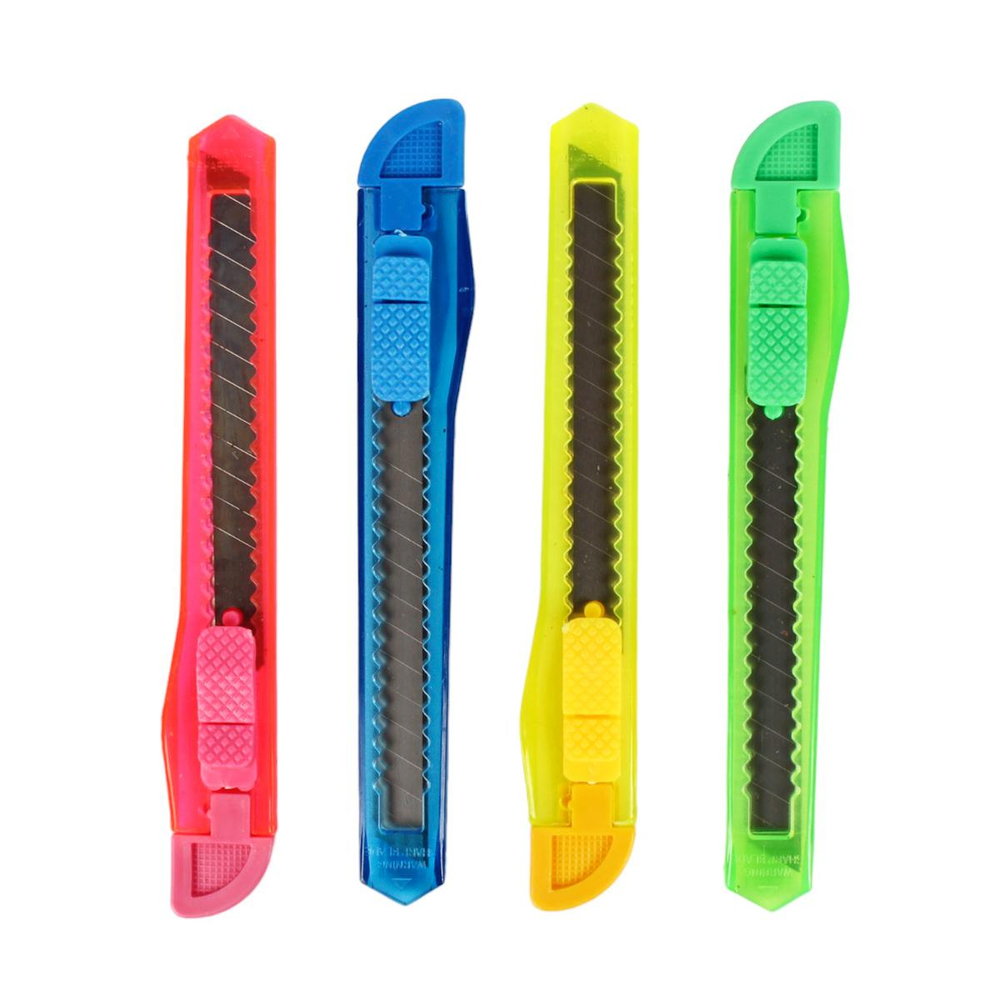 Нож канцелярский 9 мм неоновые цвета 4 цвета 12 шт на подвесе, С-40426