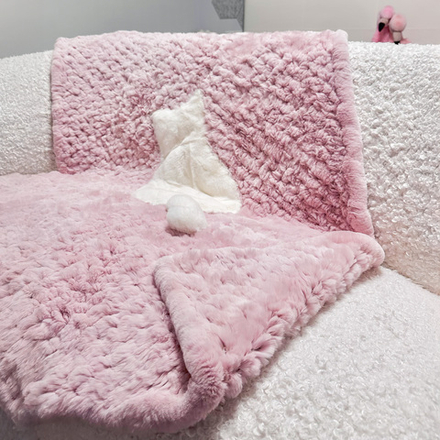 "Вязаный" детский плед из натурального меха рекс "Котик" 120х80 см (розовый)