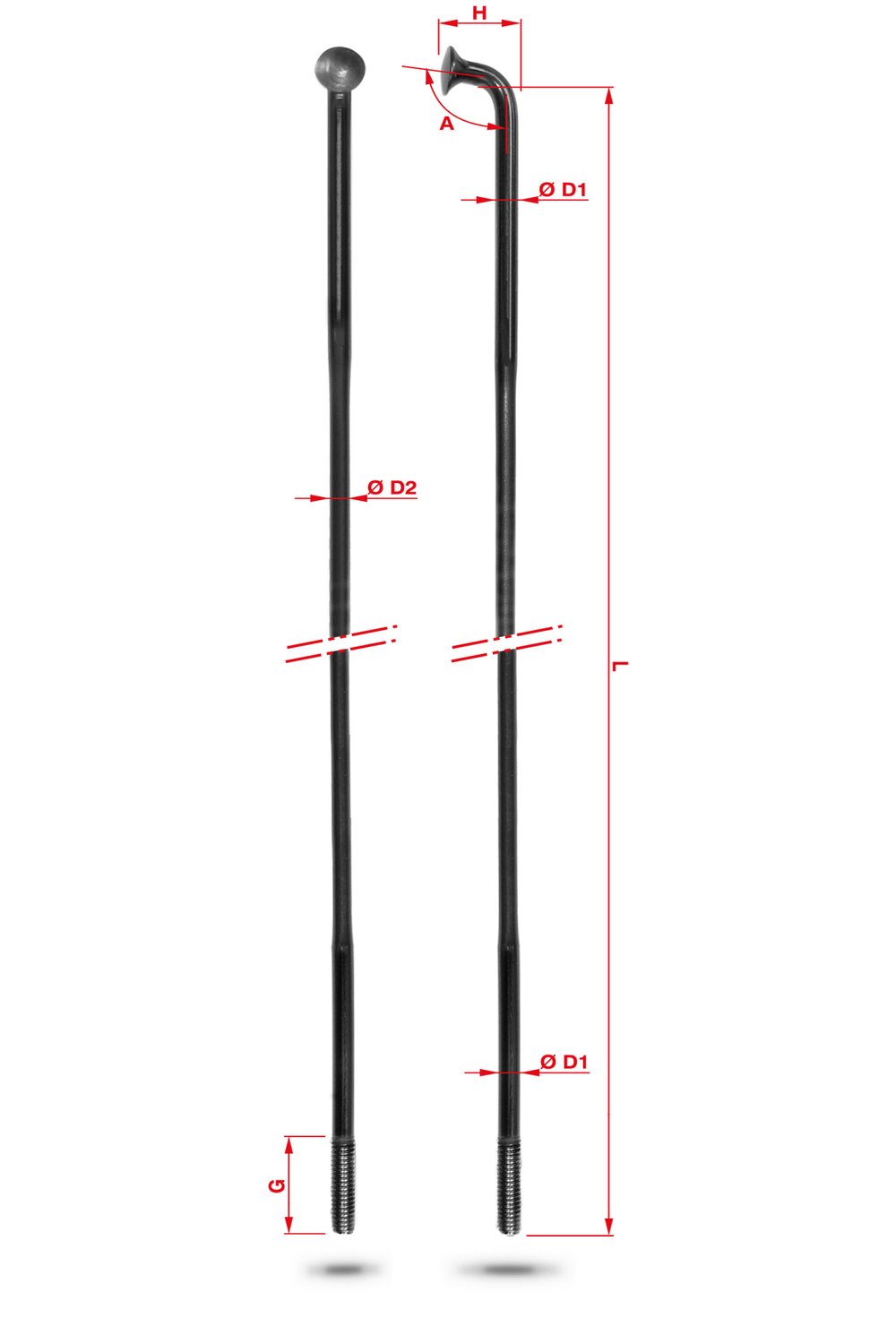 Спица Rodi Double Butted Oxidised, черный, без ниппеля, 2,0x1,8x2,0X272mm