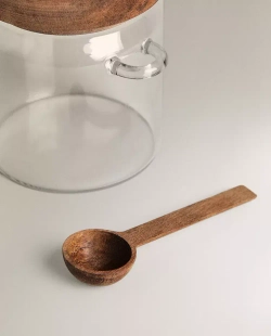 ZARA HOME САХАРНИЦА ИЗ ТЕРМОСТОЙКОГО СТЕКЛА И ДЕРЕВА, СВЕТЛО-БЕЖЕВЫЙ