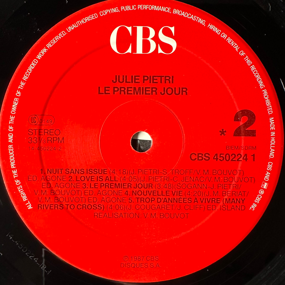 Julie Pietri ‎– Le Premier Jour (Голландия 1987г.)