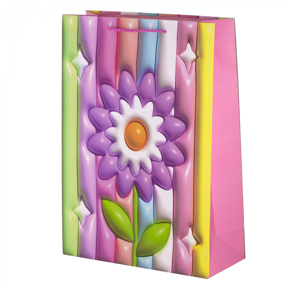 Пакет подарочный бумажный Alingar, (XL) 31х40х12 см, вертикальный, "Объемные цветочки", матов. ламинация, эффект 3D, ассорти