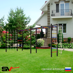 Уличная шведская стенка Sv Sport рукоход х 2 с комплектом турник прямой У52244 (Турник/Гнездо 80см/Канат/кольца/лестница/Сетка)
