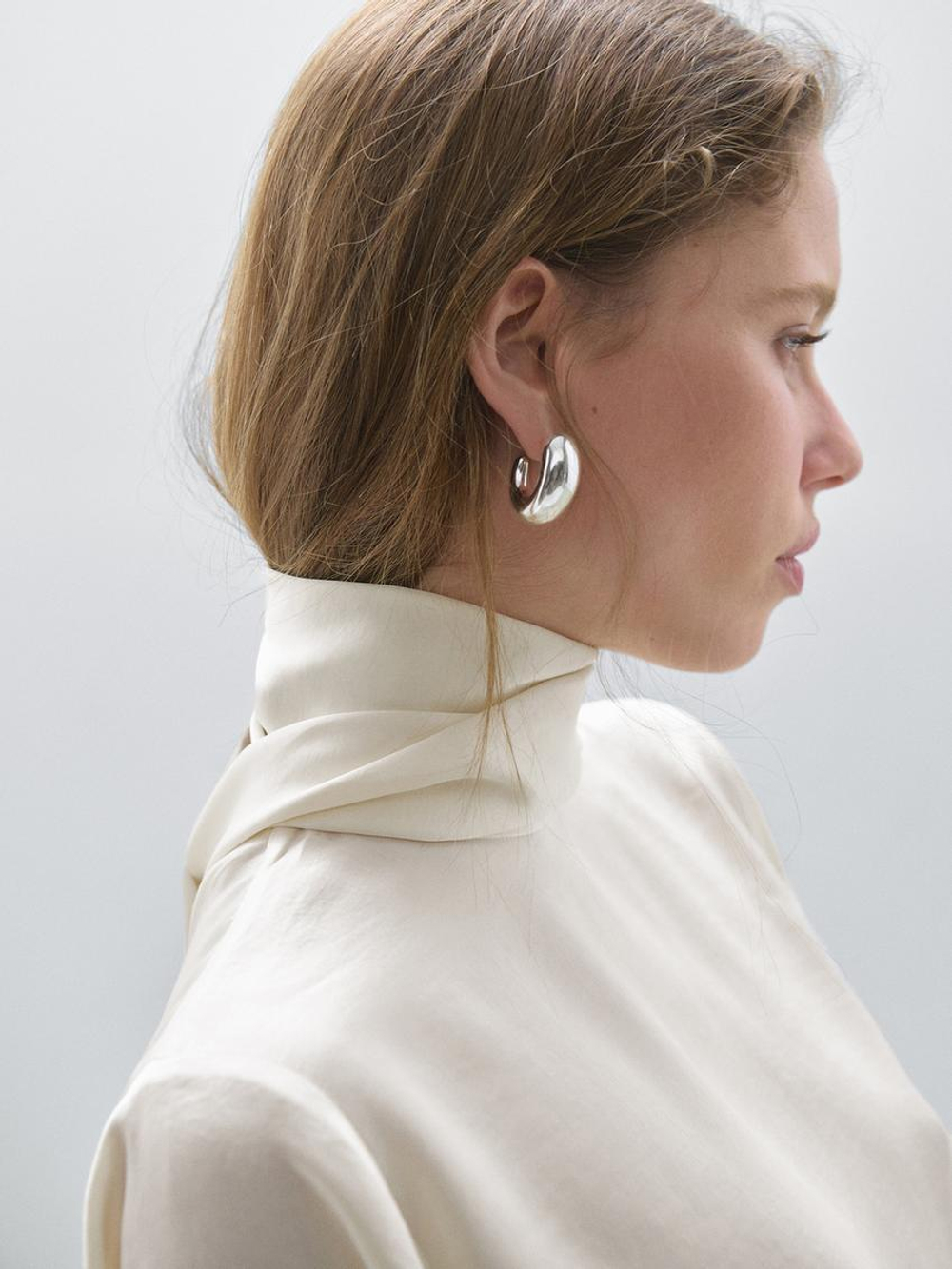 Massimo Dutti Свободная рубашка с глубоким вырезом на спине, натуральный