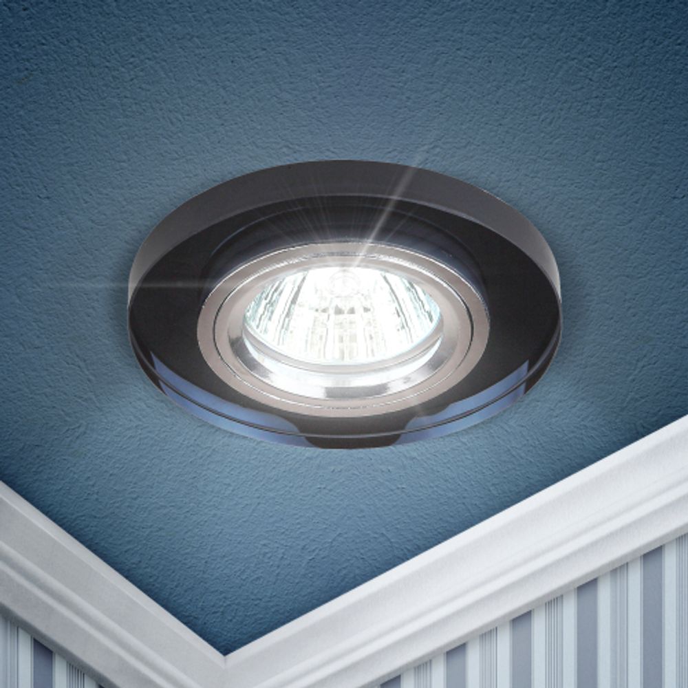 DK7 CH/BK Светильник ЭРА декор стекло круглое MR16,12V/220V, 50W, хром/черный | Декоративные встраиваемые светильники