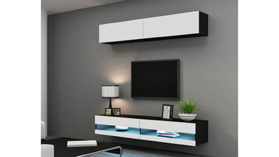 Гостиная Виго нью 12 Белый Фасадный 0101 / Черный 0190 180*42*180 см, Черный   Фиеста