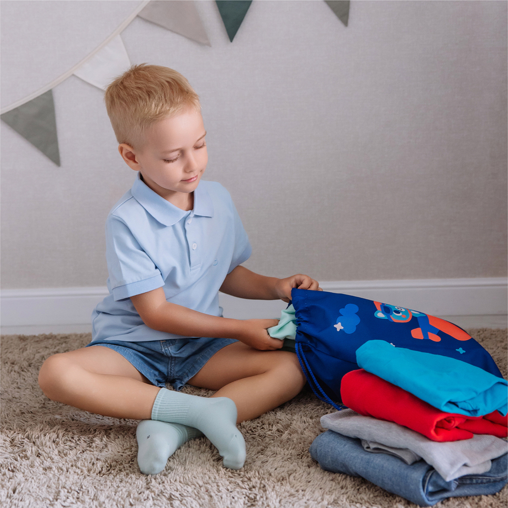 Мешок в садик 33х40, Котик пилот (синий)