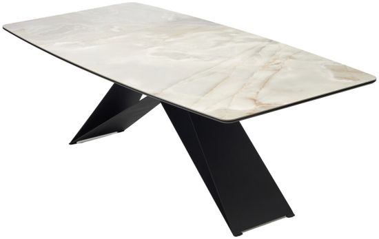Стол МАРСЕЛЬ 220 REX 769925, Бежевый мрамор, керамика / Черный каркас