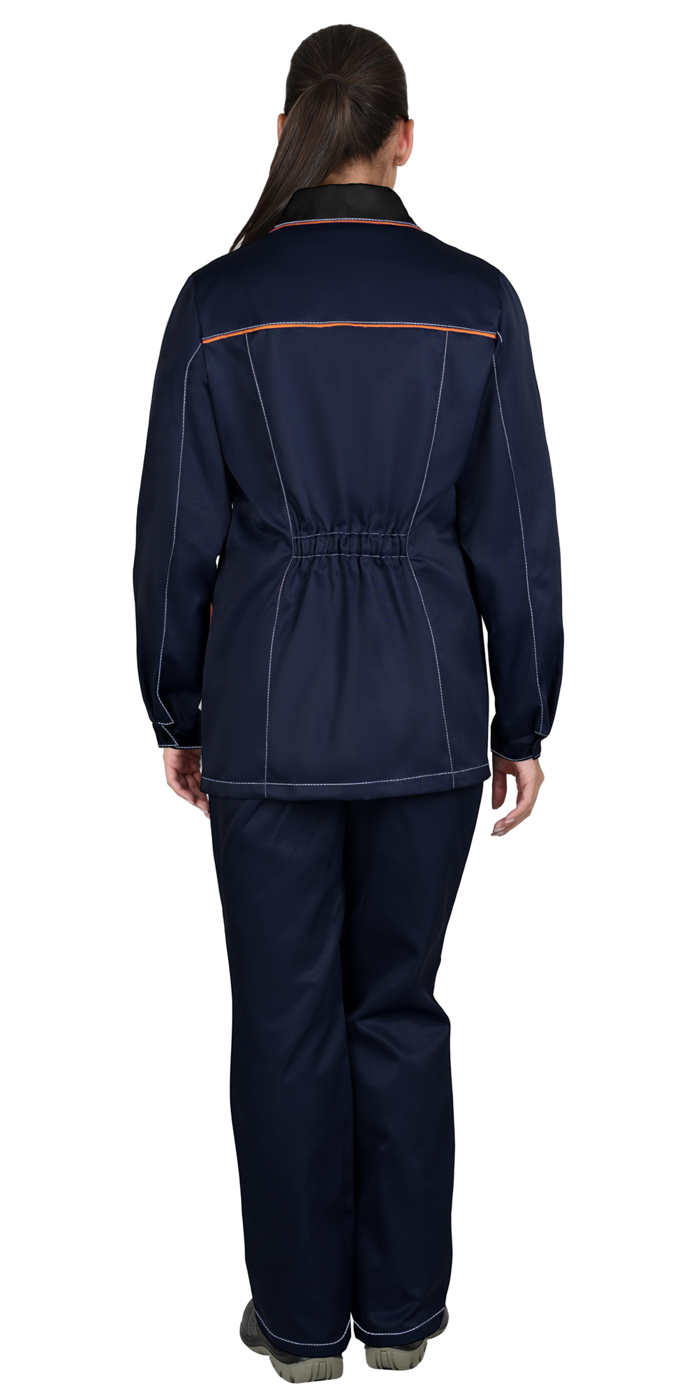 Костюм ЗОЛУШКА женский, куртка, брюки, темно-синий с черным и оранжевой отделкой