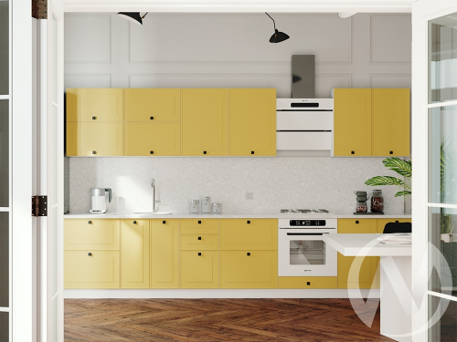 Кухня "Перфетта": горчица софт комплектация 1 (корпус белый)