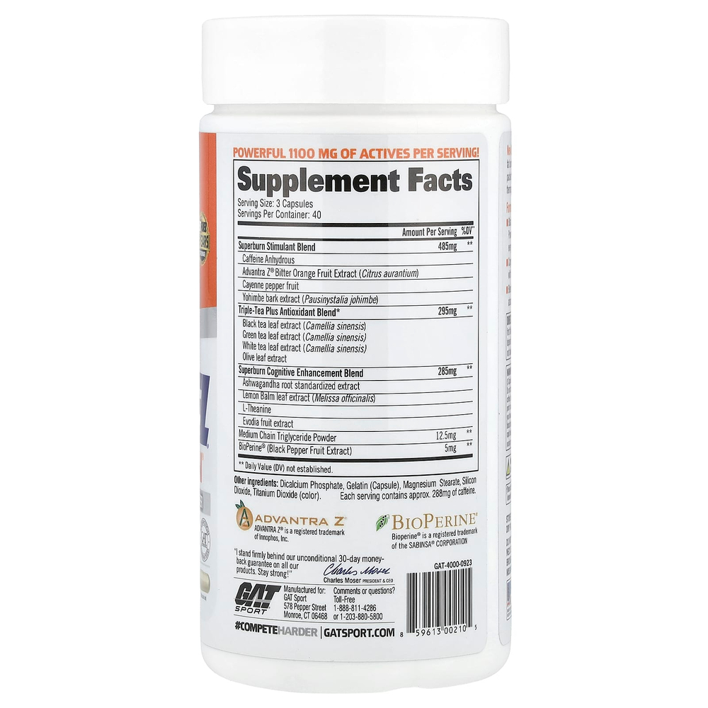 GAT, JetFuel®, Superburn, 120 капсул с маслом