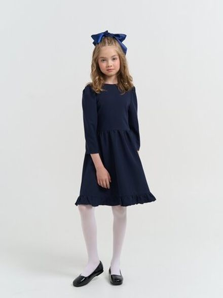 Платье с рюшей "Темно-синее" 7+