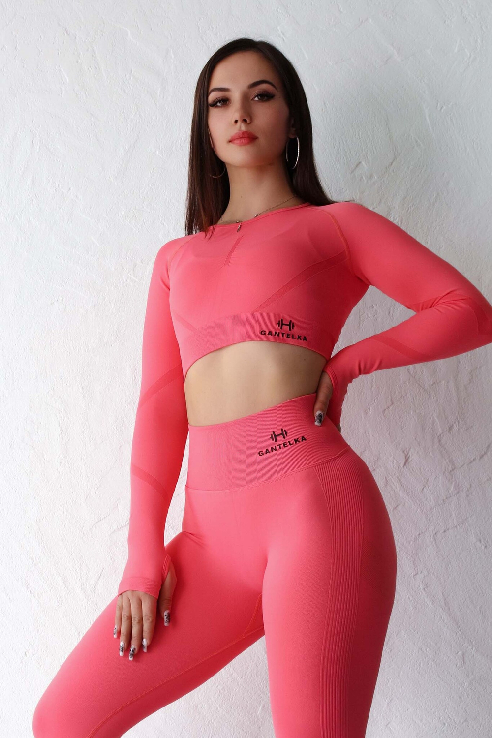 Женский комплект  Gantelka Infinity рашгард + лосины розовый