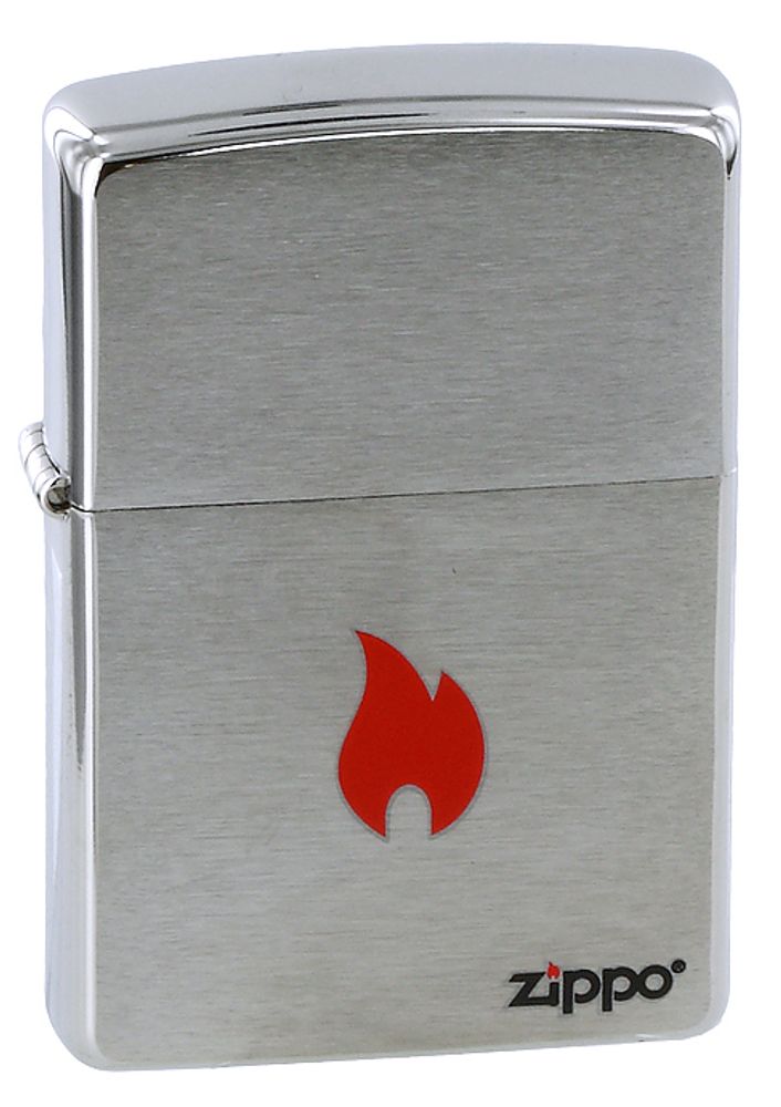 Зажигалка ZIPPO Classic Brushed  Chrome™ Изображение пламени и логотип Zippo   ZP-200 FLAME