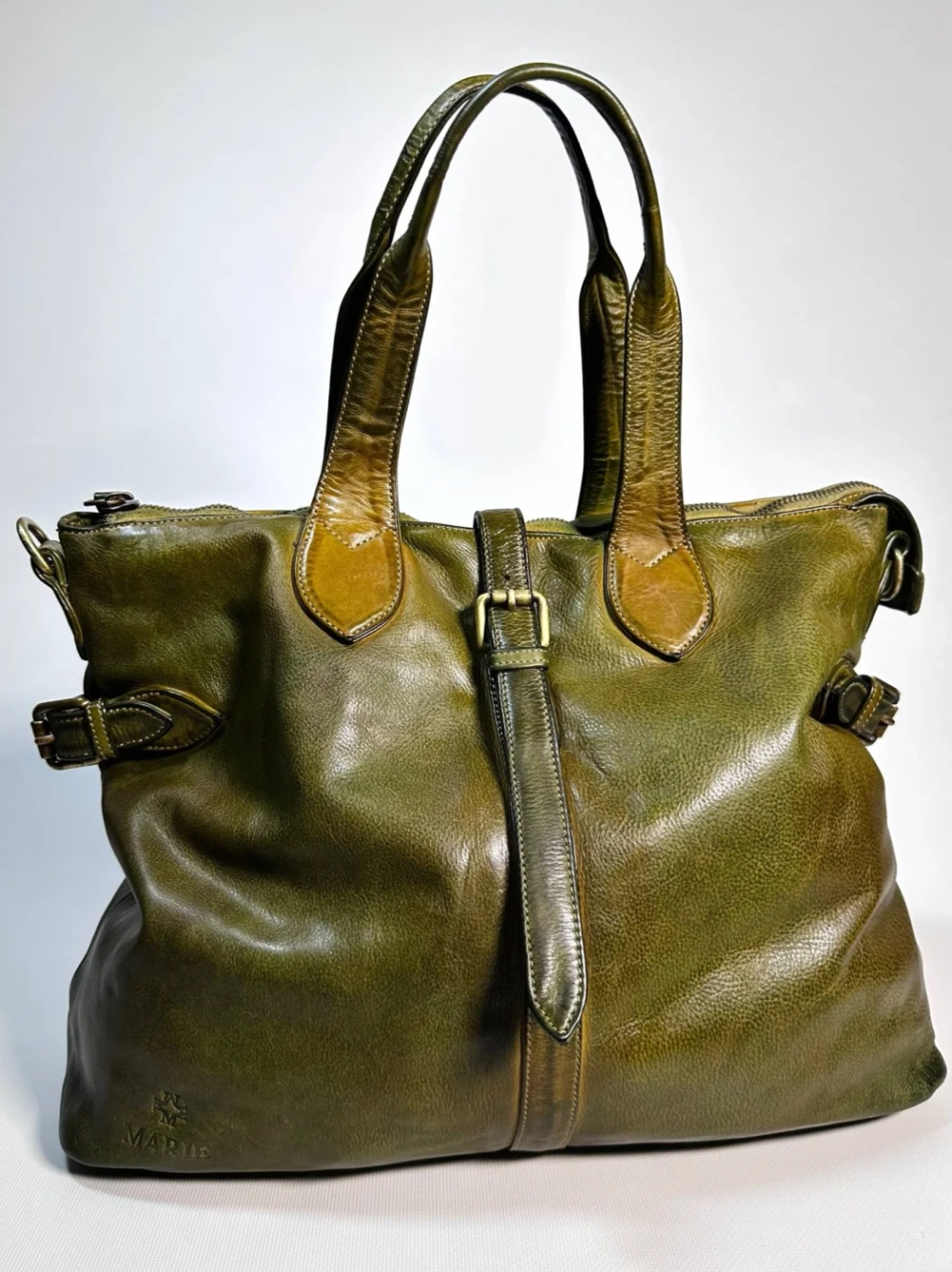 Женская премиальная горчично-оливковая сумка из натуральной кожи "Венеция"