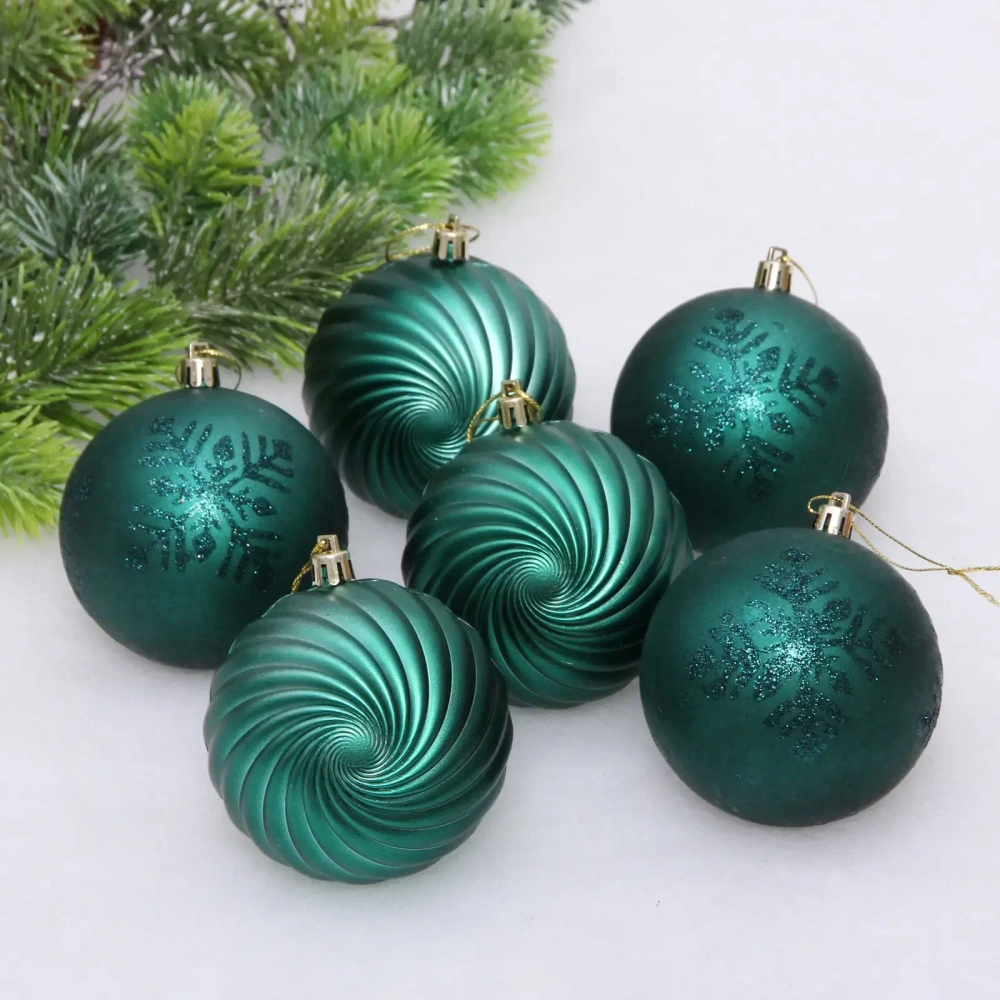 Новогодние шары «Изящные узоры» 8 см (набор 9 шт), Изумруд