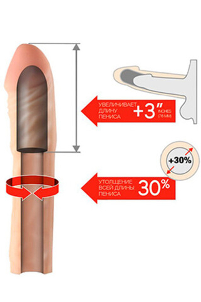 Удлиняющая насадка Extender Cap 3 , вторая кожа (16,5 см, телесный) (Цвет: телесный)