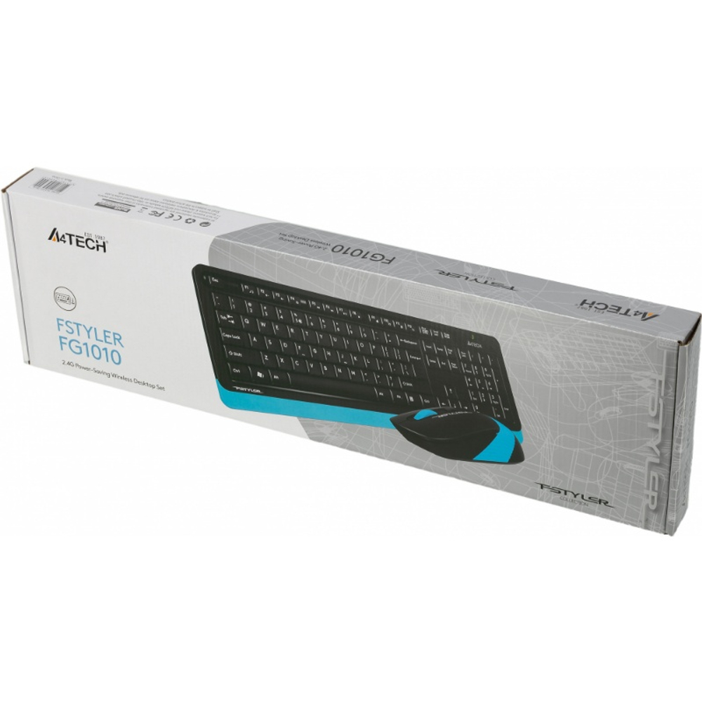 Комплект (клавиатура + мышь) A4Tech Fstyler FG1010, черный/синий (мембранная, беспроводная 2.4 GHz)