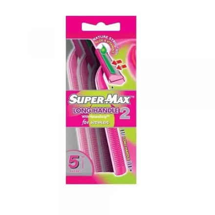 .(AD99) SUPER-MAX LONG HANDLE 2 for Women однораз.станки с двойным лезвием (5шт в уп.)