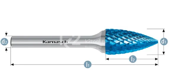 Борфреза твердосплавная Karnasch форма G, 6х18х6х50 мм, насечка HP-6, покрытие Blue-Tec, арт. 11.5064-035