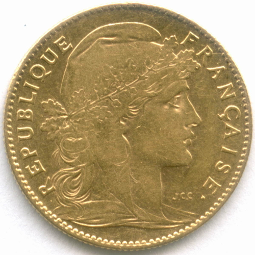 10 франков 1905 год . Франция. 3-я республика. Золото VF-XF