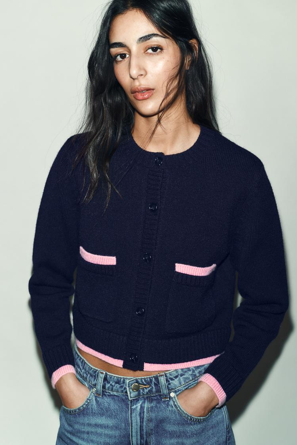 ZARА КОМБИНИРОВАННЫЙ КАРДИГАНЙ, МОРСКОЙ СИНИЙ