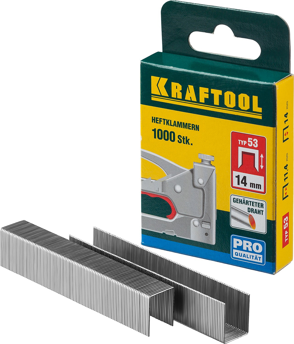 KRAFTOOL скобы тип 53 (A/10/JT21), 14 мм, калибр 23GA. 1000 шт (31670-14)