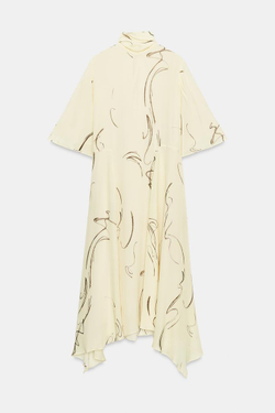 ZARA ПЛАТЬЕ С ПРИНТОМ И ЗАВЯЗКАМИ — ZW COLLECTION, ЖЕЛТЫЙ