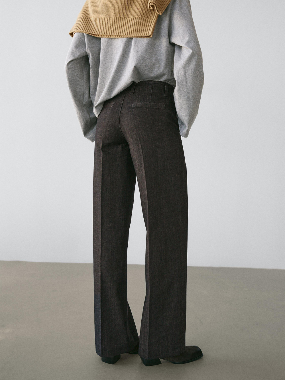 Massimo Dutti Джинсы со средней посадкой и широкими штанинами, темно-серый