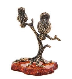 Народные промыслы AM-2218 Фигурка «Совушки на дереве» (латунь, янтарь)