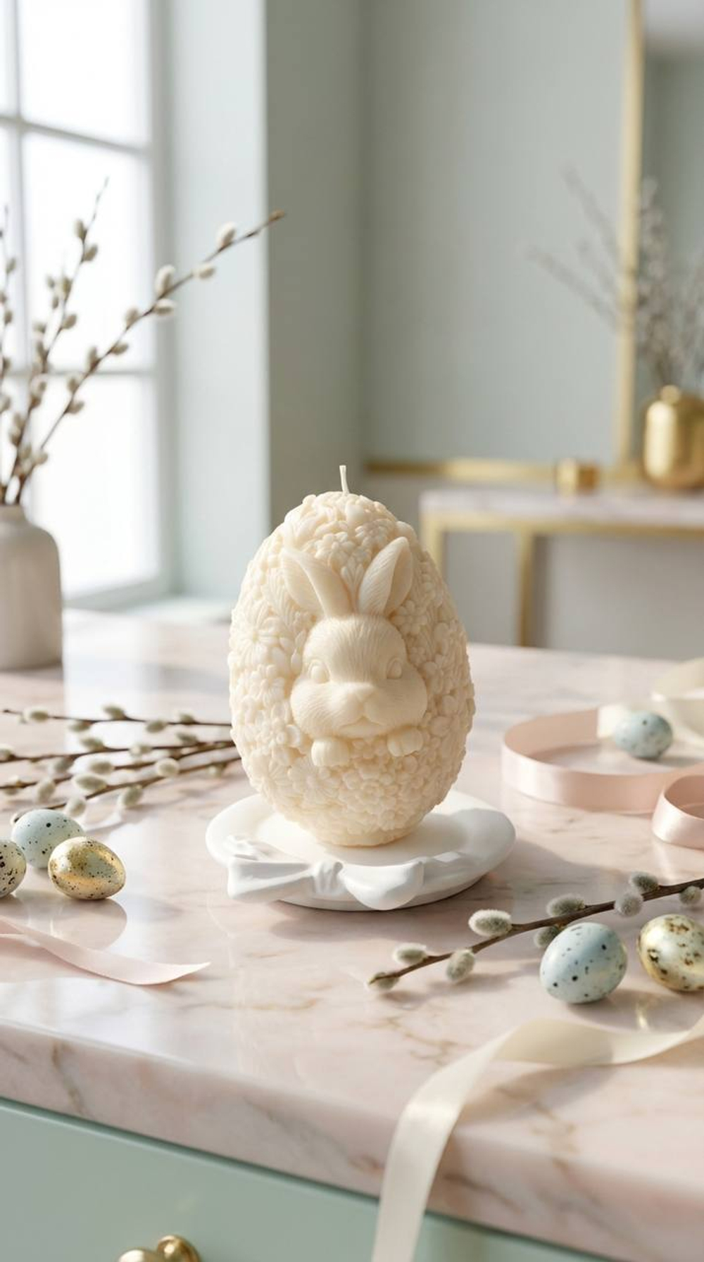 Свеча Пасхальное яйцо "Заяц в ромашках", люкс версия