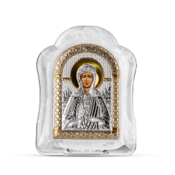 Матрона, икона арочная, белое муранское стекло 103х147