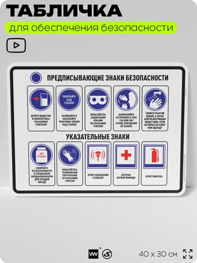 Табличка для обеспечения безопасности "Предписывающие знаки безопасности / указательные знаки", для производства, предприятия, организаций, 40х30 см, Silver Plane x Айдентика Технолоджи