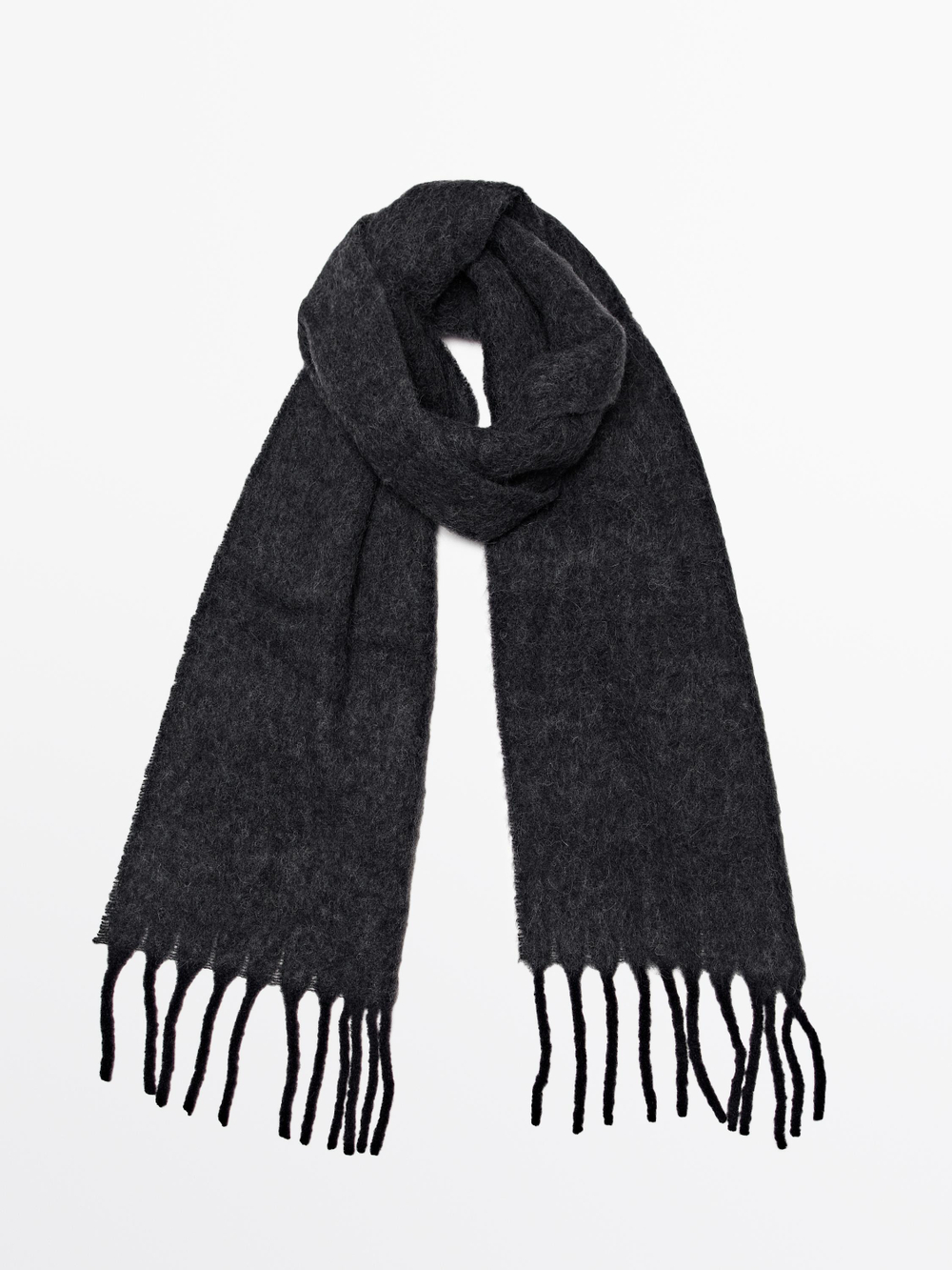Massimo Dutti Шарф из смеси альпаки и шерсти с бахромой, темно-серый