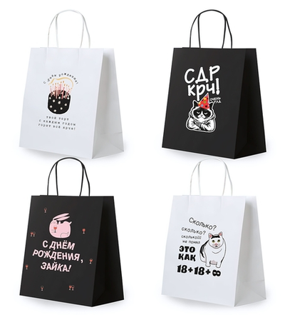 Пакет подарочный 26x13x32см. L "Funny Mix" крафт, ассорти (Золотая сказка)