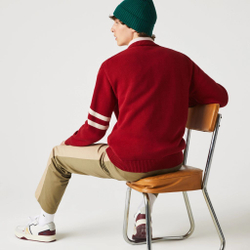 Мужская теннисная кофта Lacoste Men’s Crew Neck Pennants L Badge Wool And Cotton Sweater - red/beige