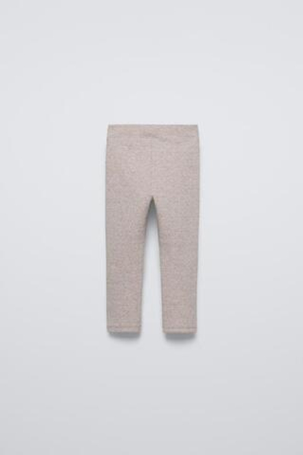 ZARA ЛЕГИНСЫ В РУБЧИК С НАШИВКОЙ, КОРИЧНЕВЫЙ С МЕЛАНЖЕВЫМ ЭФФЕКТОМ