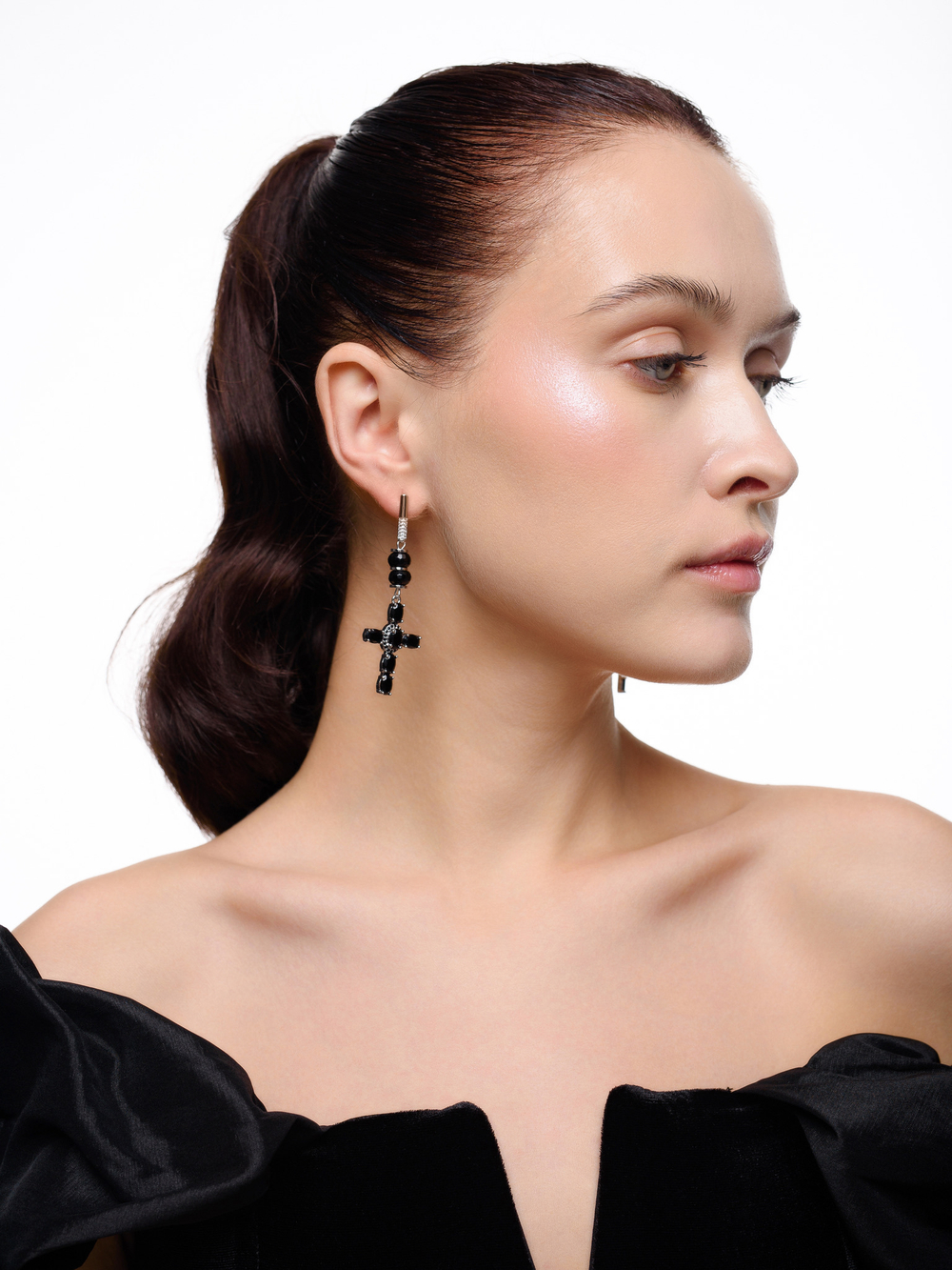 Серьги "Black Cross" из черного агата Silver