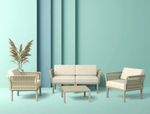 Диван пластиковый двухместный с подушками Siesta Contract Portofino Lounge, бежевый, бежевый