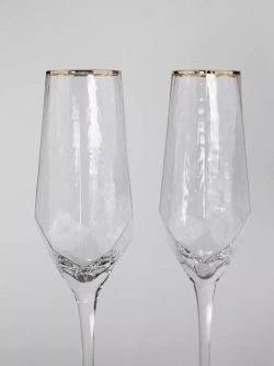 Набор бокалов для шампанского, 2шт 300мл, с золотой каймой