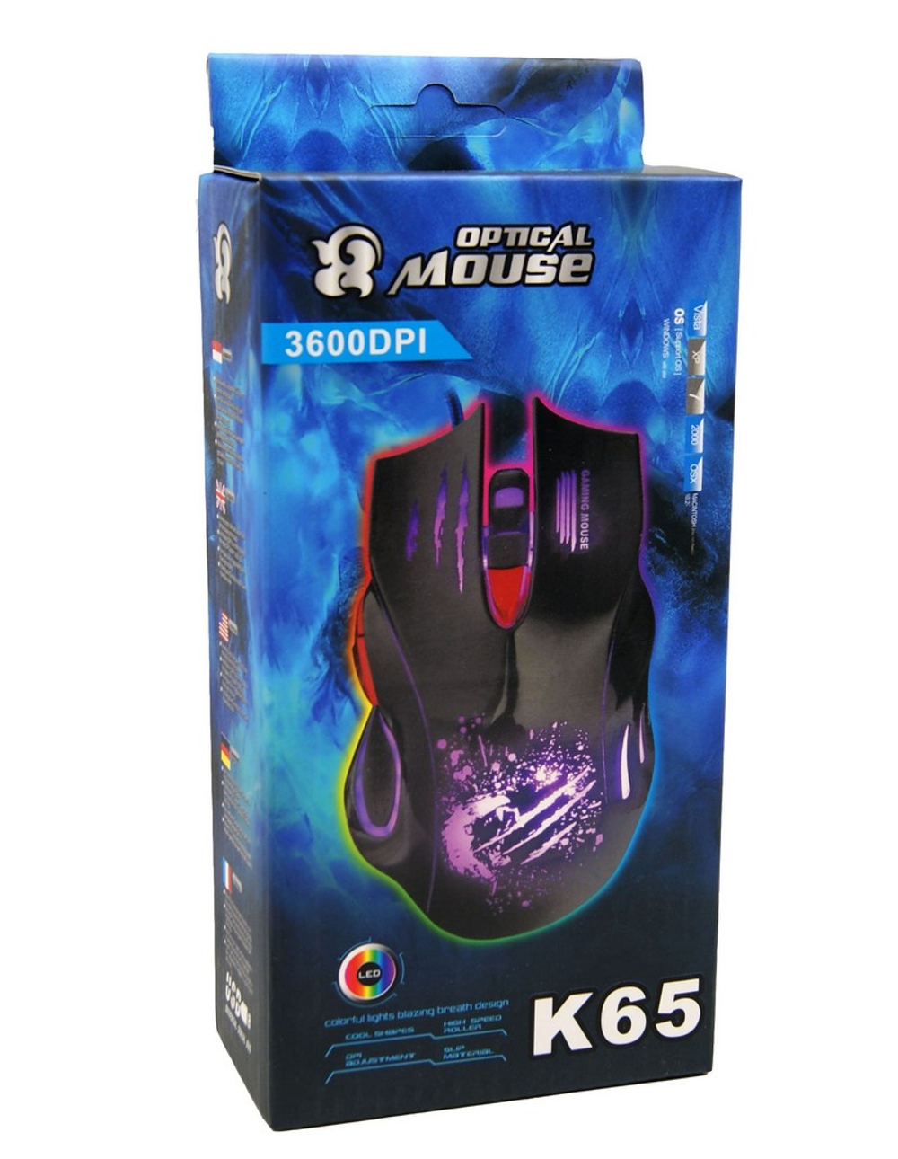 Мышь игровая проводная K65 в коробке (черная)