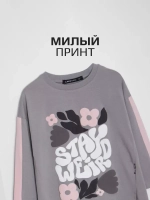 Лонгслив для девочки оверсайз с принтом
