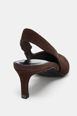 ZARA ТУФЛИ-МЮЛИ ИЗ ЗАМШИ НА СРЕДНЕМ КАБЛУКЕ, ШОКОЛАДНО-КОРИЧНЕВЫЙ