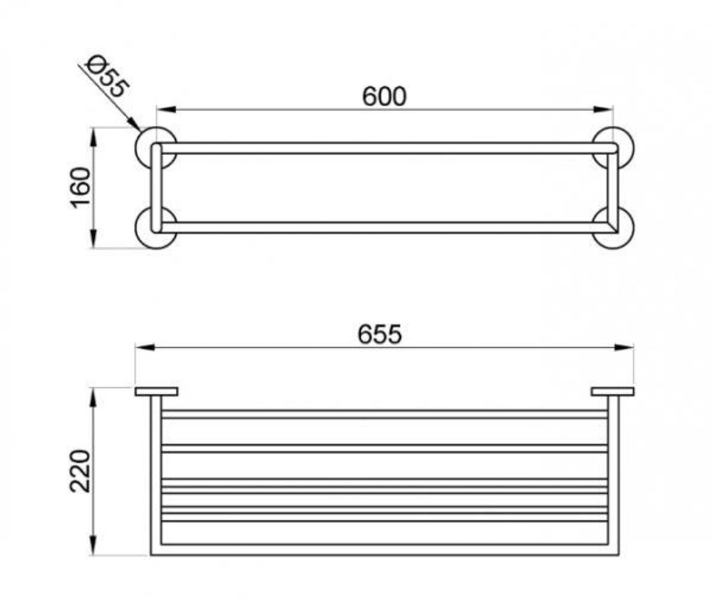 Полка для полотенец 655 мм нерж. сталь NIZA 16854.S матовый