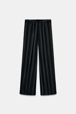 ZARA БРЮКИ JACQUARD В ПОЛОСКУ С МЕТАЛЛИЗИРОВАННОЙ НИТЬЮ, ЧЕРНЫЙ