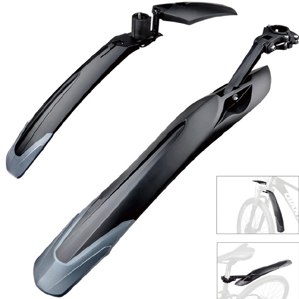 Крылья EVOLUTION MTB 26-29", комплект переднее/заднее, крепеж: переднее двусоставное в шток вилки, заднее за подседельный штырь; для покрышки max 2.5", пластиковые, серо-черные