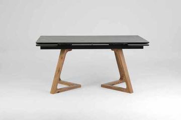 Стол Стелс-М (дуб/нога светлый дуб с черной патиной/столешница керамика серый камень)