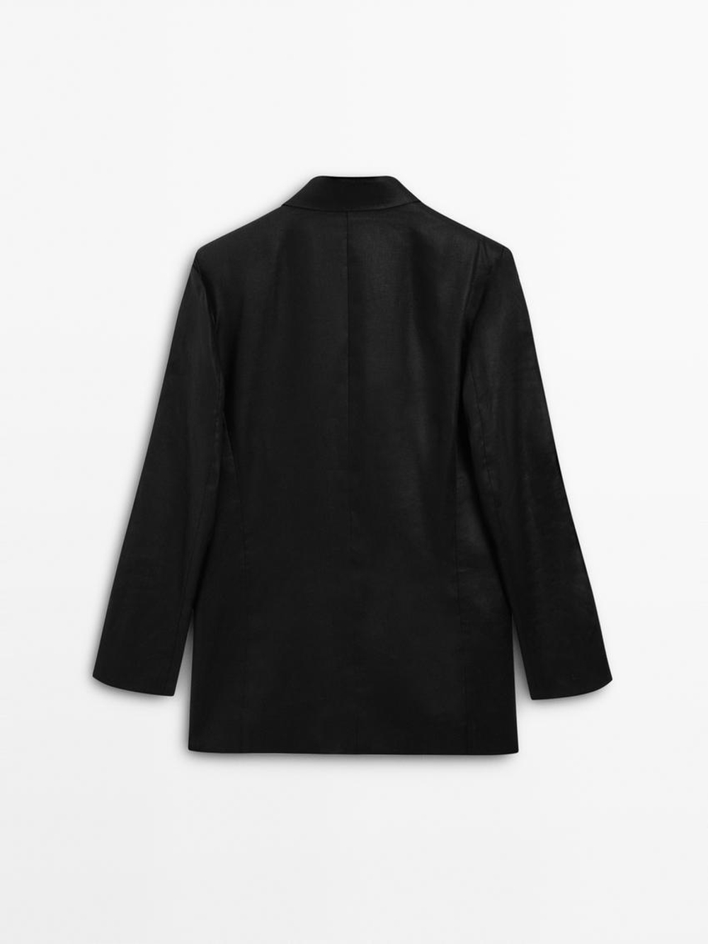 Massimo Dutti Двубортный пиджак из 100% льна, черный