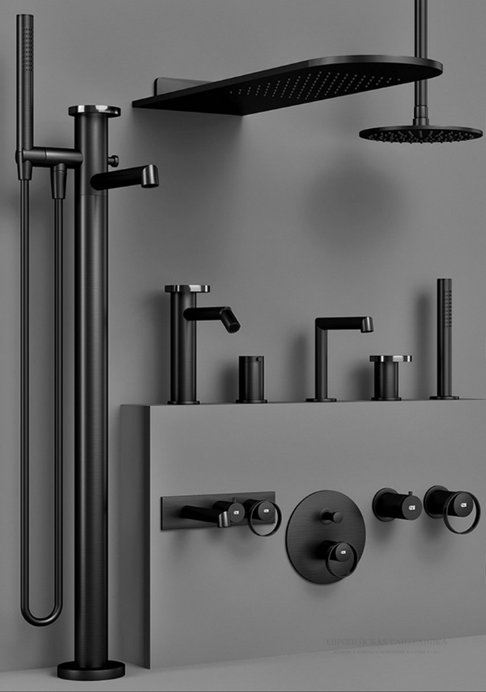 Cмеситель для ванны Gessi Anello, напольный, с душевой лейкой, встраиваемый, цвет Black Metal Brushed PVD