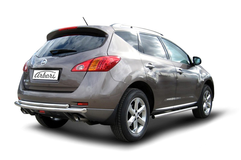 Защита заднего бампера d57+d42 двойная Arbori нерж. сталь для Nissan MURANO 2011-2015